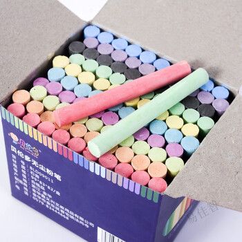 贝伦多无尘白色粉笔100盒装儿童绘画工具 玩具 教学用品 彩色6盒装